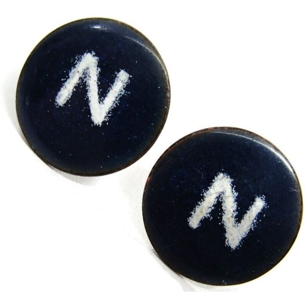 Vintage "N" Copper Enamel Cufflinks Round Gold Tone Shirt Accessories Wedding